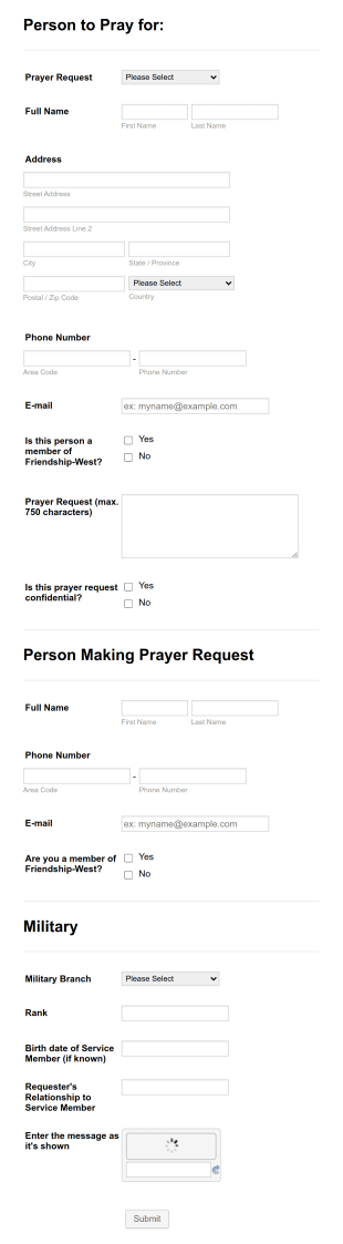 Prayer Requests Submission Form Template