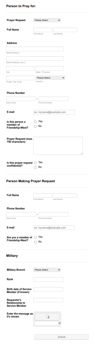 Prayer Requests Submission Form Template