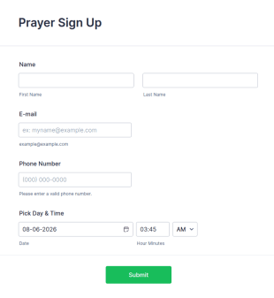 Prayer Sign Up Form Template