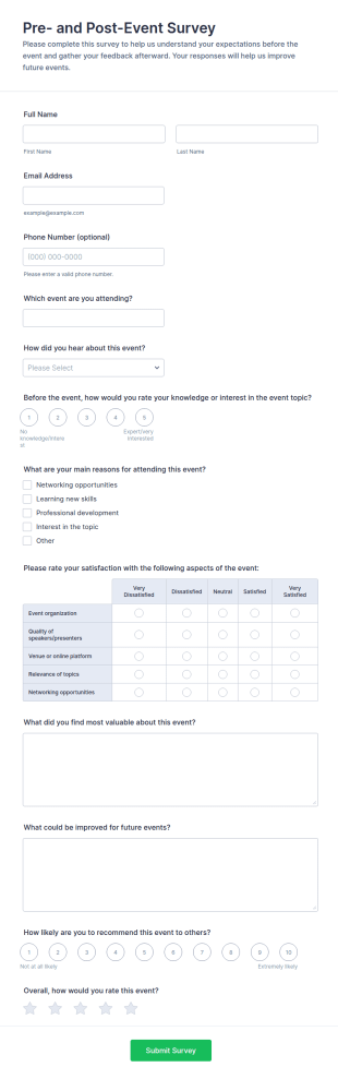 Pre And Post Event Survey Form Template