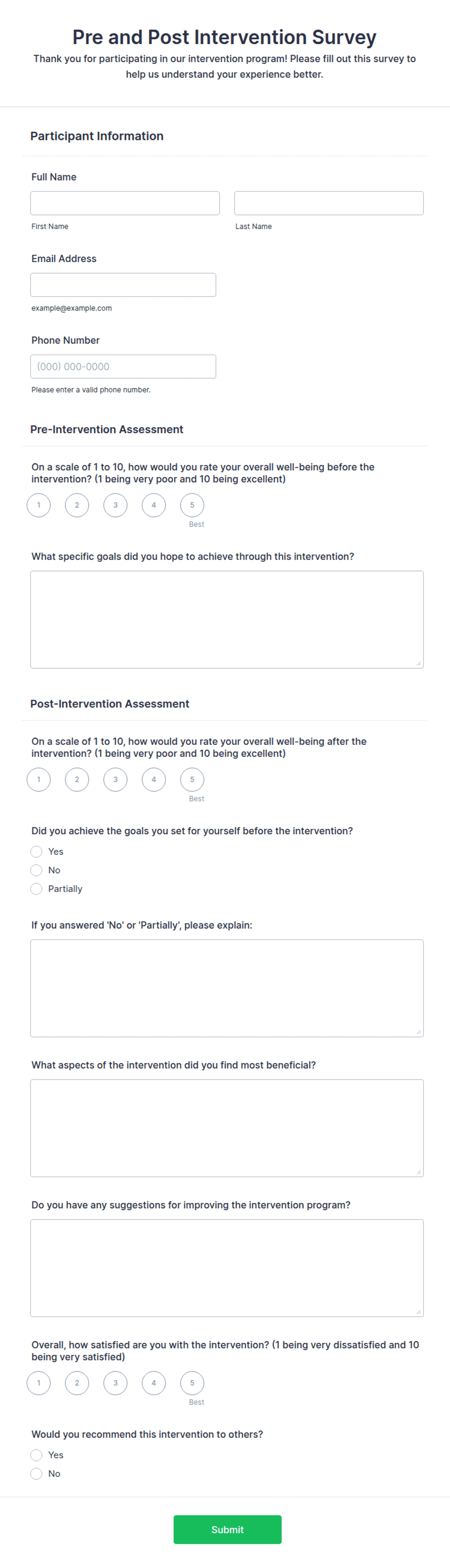 Post Rdana Form Pre and Post Intervention Survey Form Template | Jotform