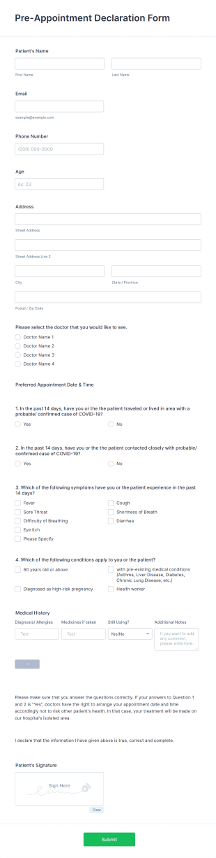 Pre Appointment Declaration Form Template