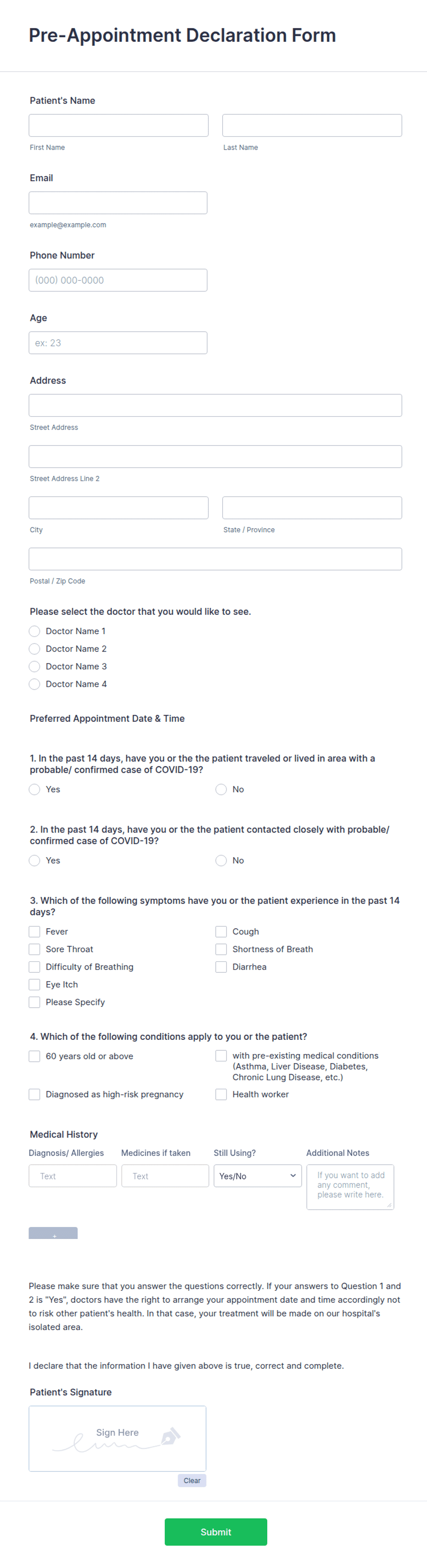 Pre Appointment Questionnaire.pdf Pre-Appointment Declaration Form Template | Jotform