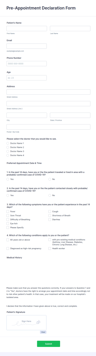 Pre Appointment Declaration Form Template