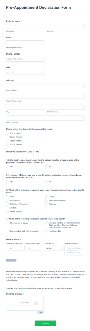 Pre Appointment Declaration Form Template