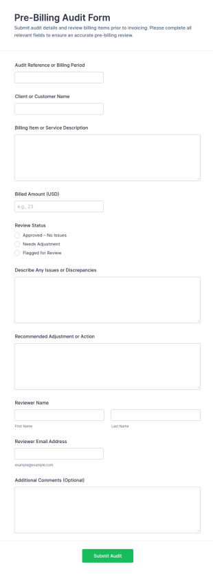 Pre Billing Audit Form Template