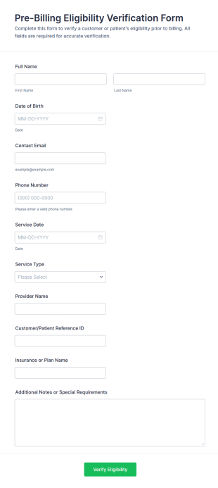 Pre Billing Eligibility Verification Form Template