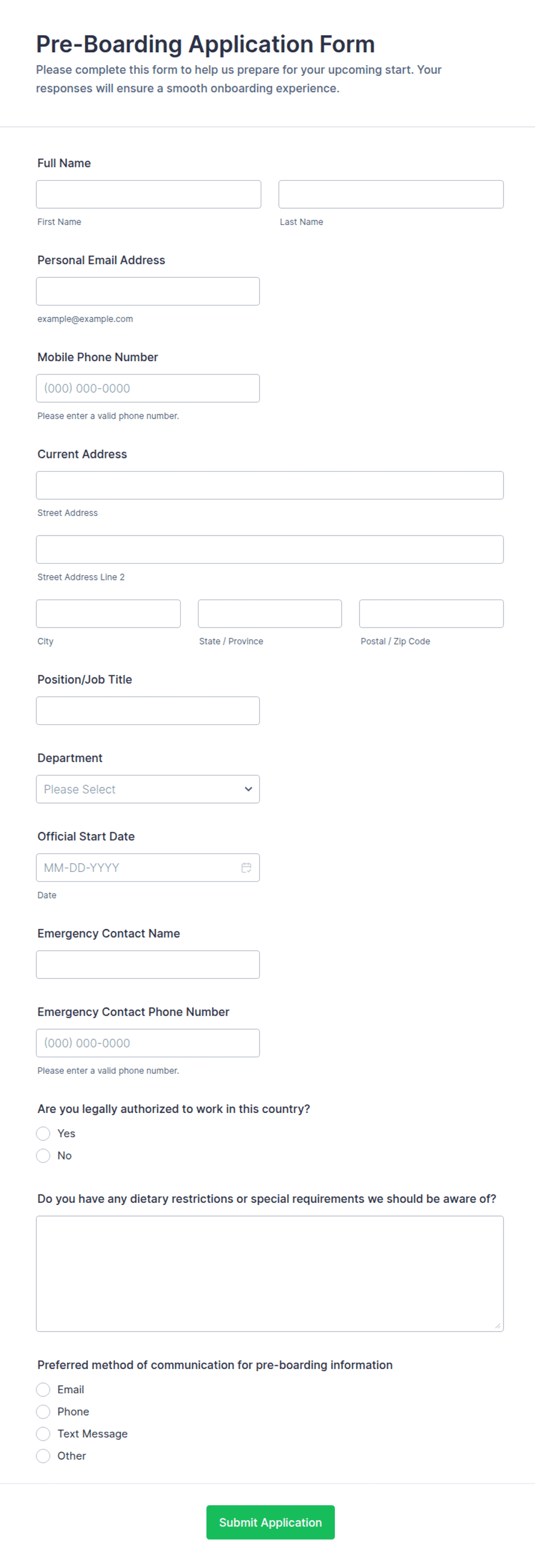 Boarding Form.pdf Pre-Boarding Application Form Template | Jotform