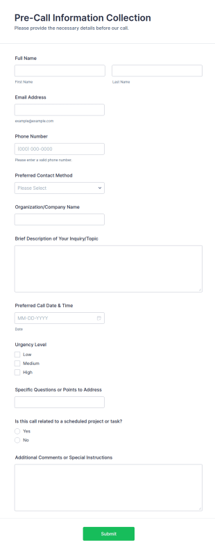 Pre Call Information Collection Form Template