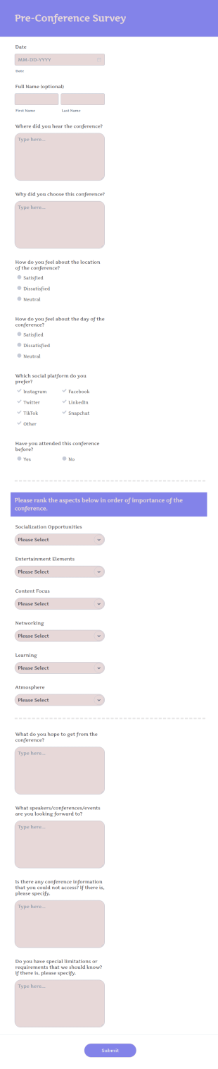 Pre Conference Survey Form Template