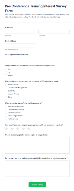 Pre Conference Training Interest Survey Form Template