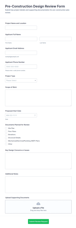Pre Construction Design Review Form Template