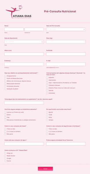 Pré Consulta Drª Tatiana Dias Nutricionista
