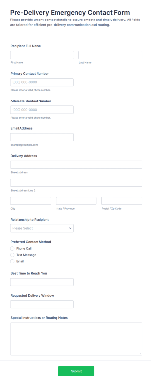 Pre Delivery Emergency Contact Form Template
