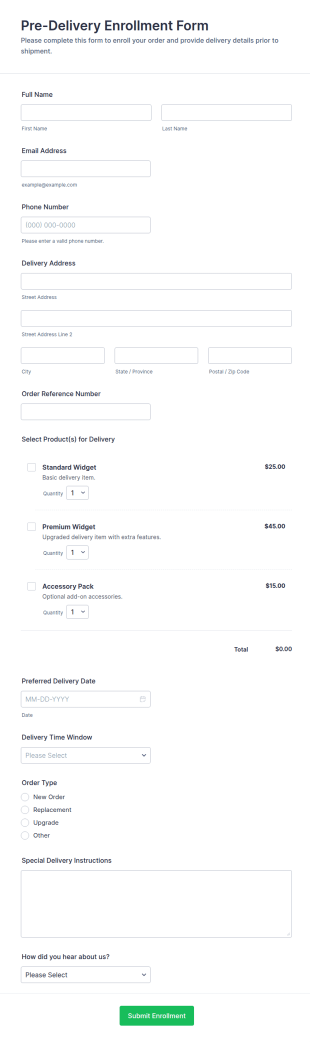 Pre Delivery Enrollment Form Template