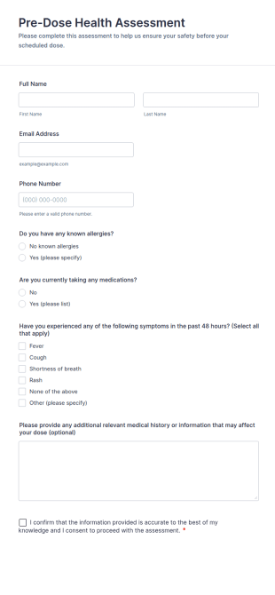 Pre Dose Health Assessment Form Template