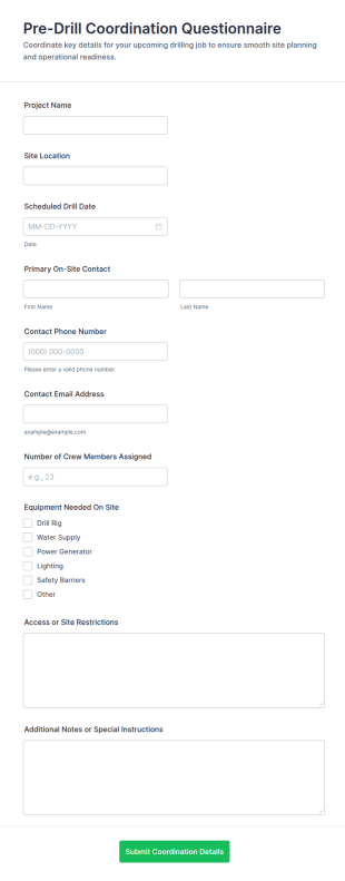 Pre Drill Coordination Questionnaire Form Template