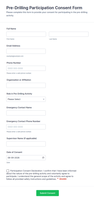 Pre Drilling Participation Consent Form Template