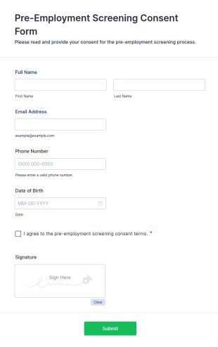 Pre Employment Screening Consent Form Template