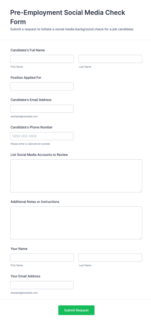 Pre Employment Social Media Check Form Template