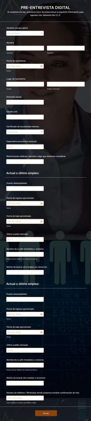 Pre Entrevista Digital Form Template