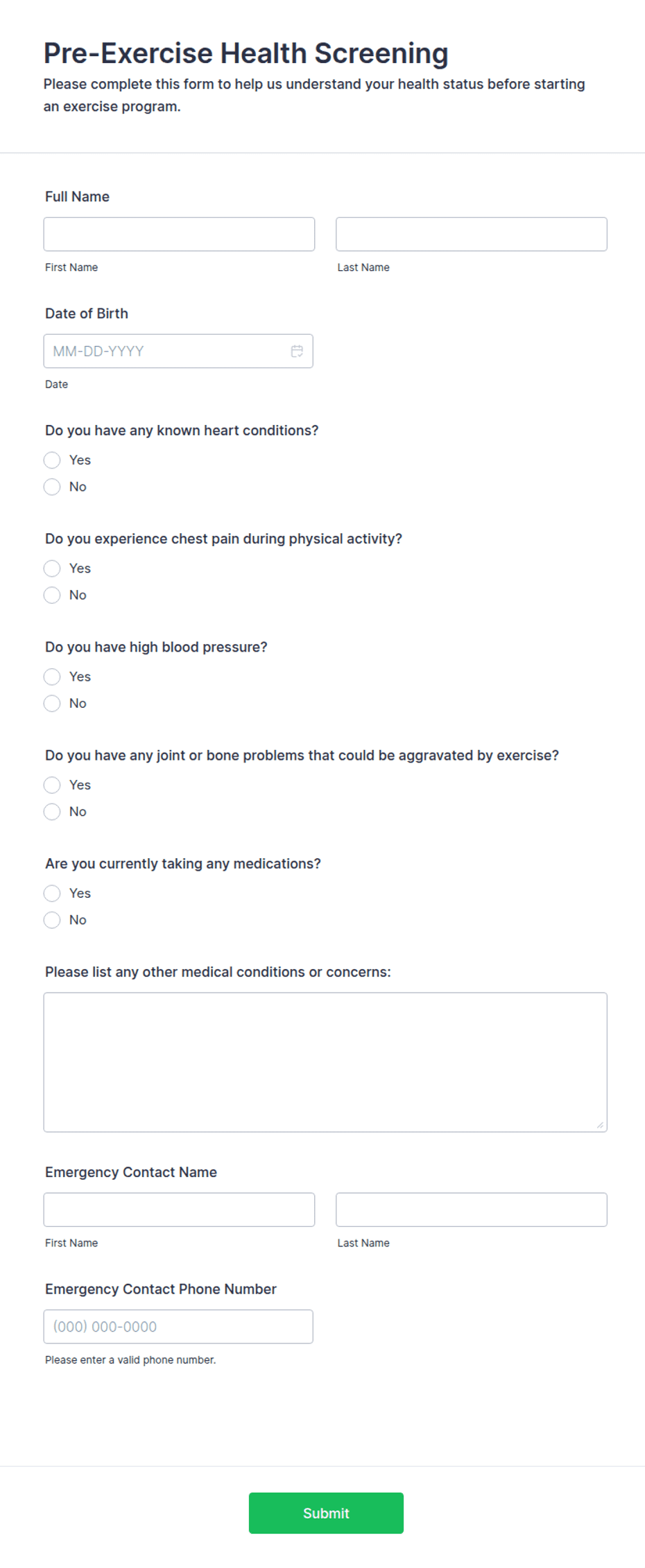 Excise Scanning Form Pre Exercise Health Screening Form Template Bowel Screening: Adherence