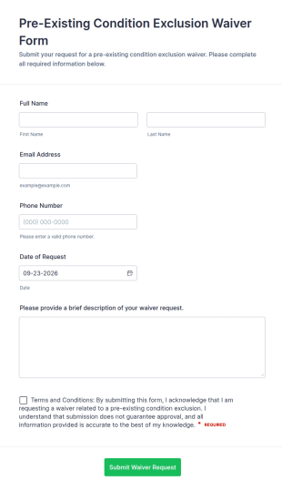 Pre Existing Condition Exclusion Waiver Form Template
