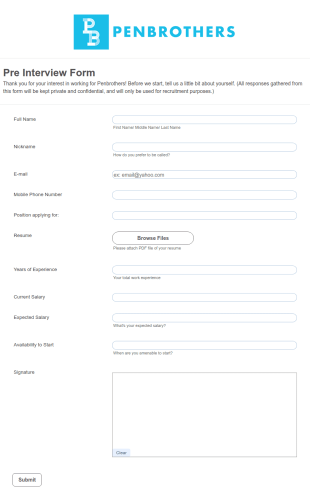 Pre Interview Form (Pen Brothers)