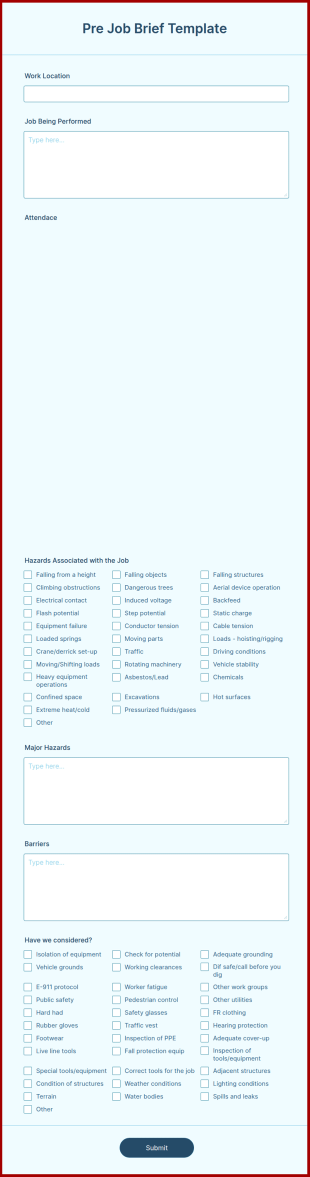 Pre Job Brief Template