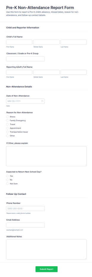 Pre K Non Attendance Report Form Template