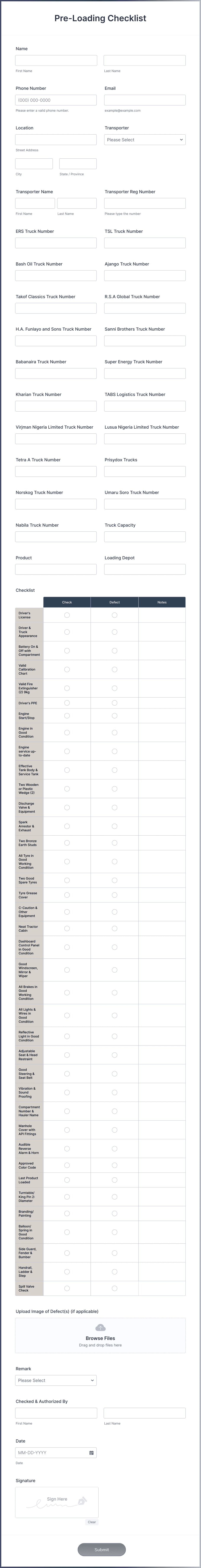 Pre Loading Checklist Form Template | Jotform