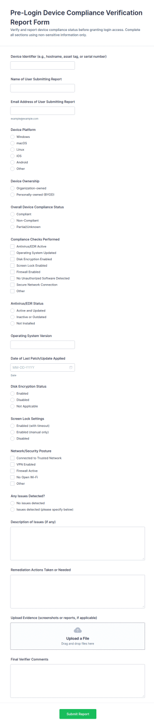 Pre Login Device Compliance Verification Report Form Template
