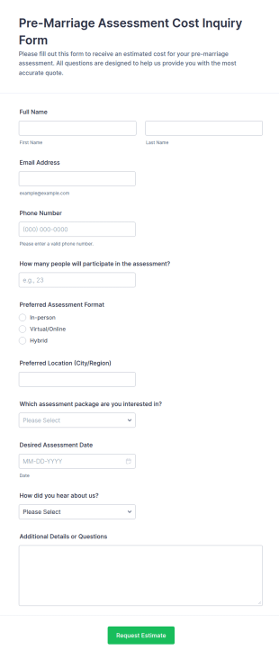 Pre Marriage Assessment Cost Inquiry Form Template