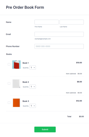 Pre Order Book Form Template