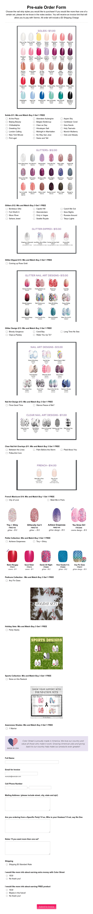 Nail Preorder Form CS Form Template