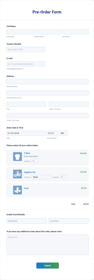 Pre-Order Form Template | Jotform