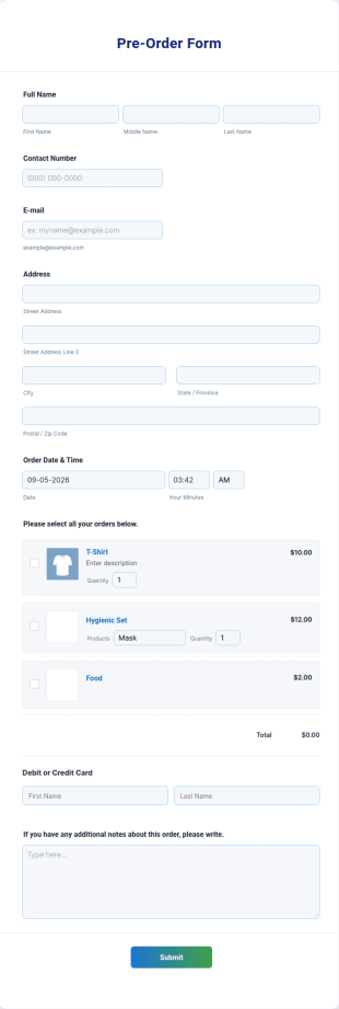 Pre Order Form Template