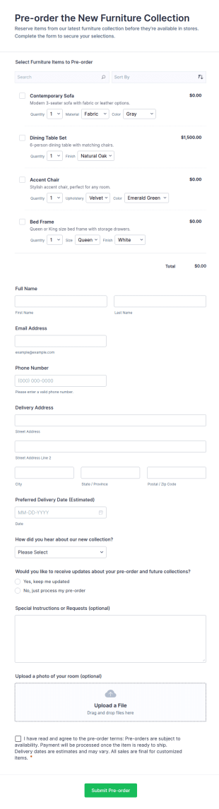 Pre Order The New Furniture Collection Form Template