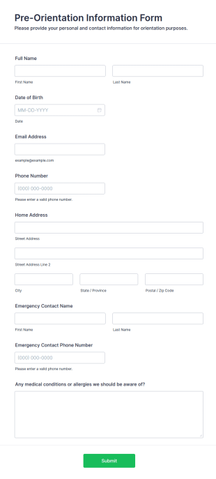 Pre Orientation Information Form Template