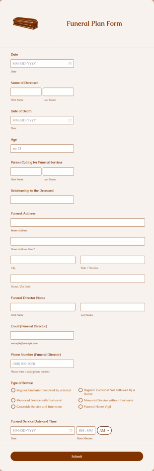 Pre Plan Funeral Form Template