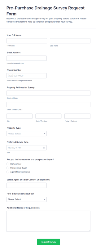Pre Purchase Drainage Survey Request Form Template