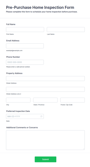 Pre Purchase Home Inspection Form Template