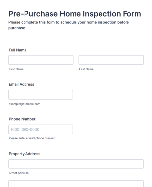 Pre Purchase Home Inspection Form Template