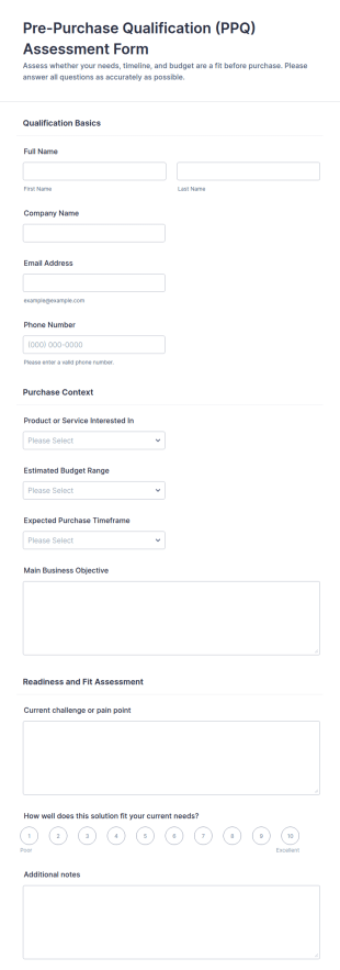 Pre Purchase Qualification (PPQ) Assessment Form Template