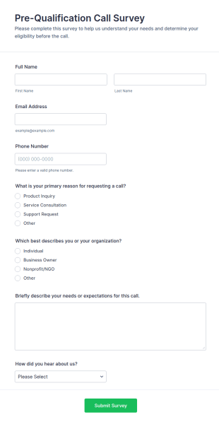 Pre Qualification Call Survey Form Template