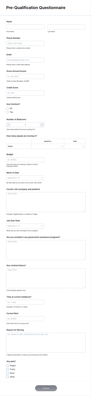 Pre Qualification Questionnaire Form Template