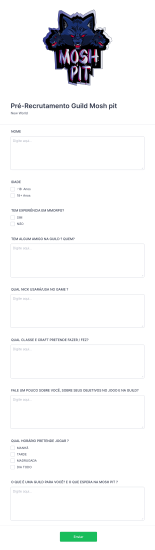 Pré Recrutamento Guild Mosh Pit Form Template
