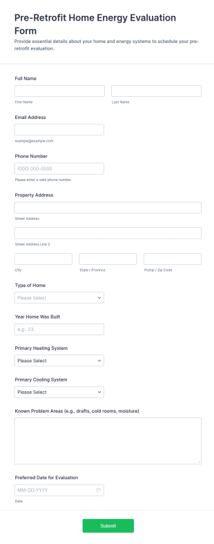 Pre Retrofit Home Energy Evaluation Form Template