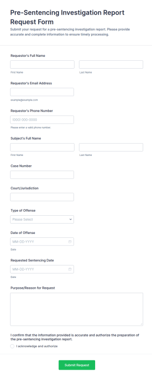 Pre Sentencing Investigation Report Request Form Template