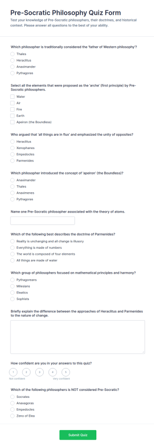 Pre Socratic Philosophy Quiz Form Template
